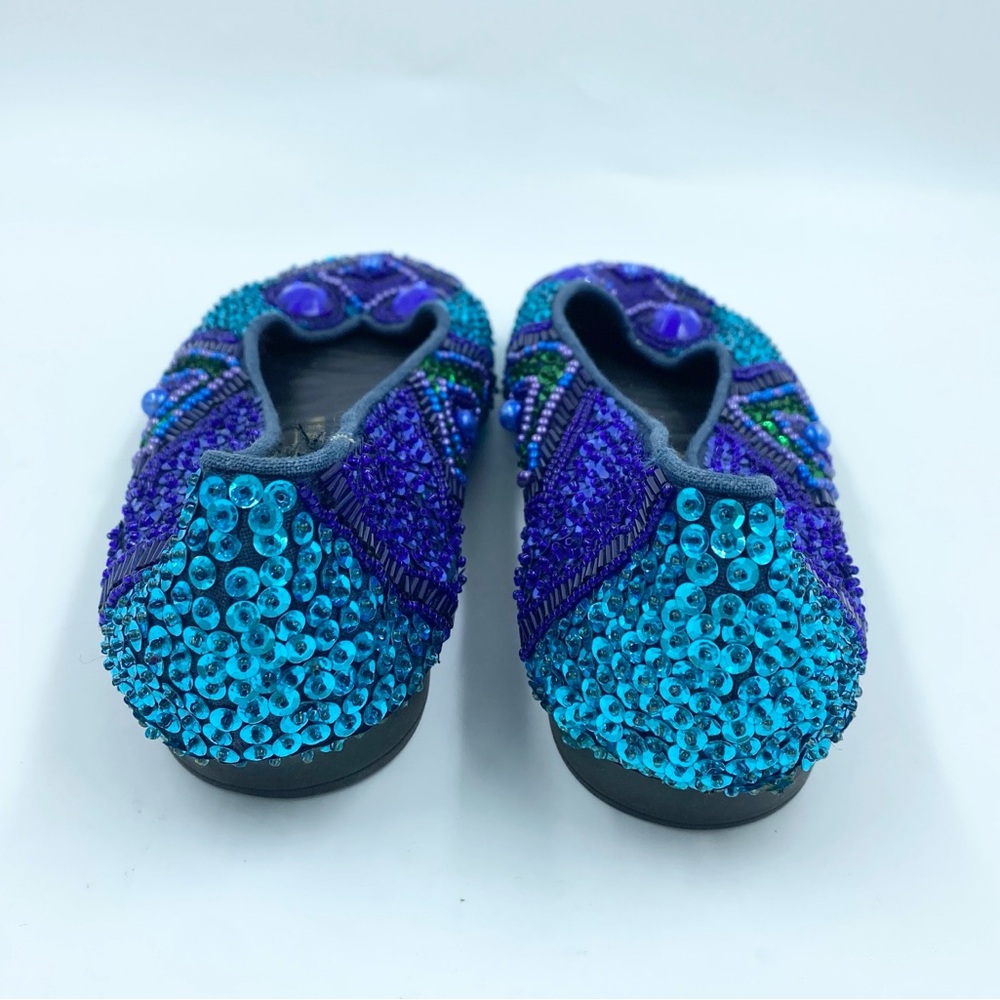 Vintage Frankie & Baby Beverly Feldman Sequin Beaded Flats Art Deco 7 Blue - Picture 3 of 6